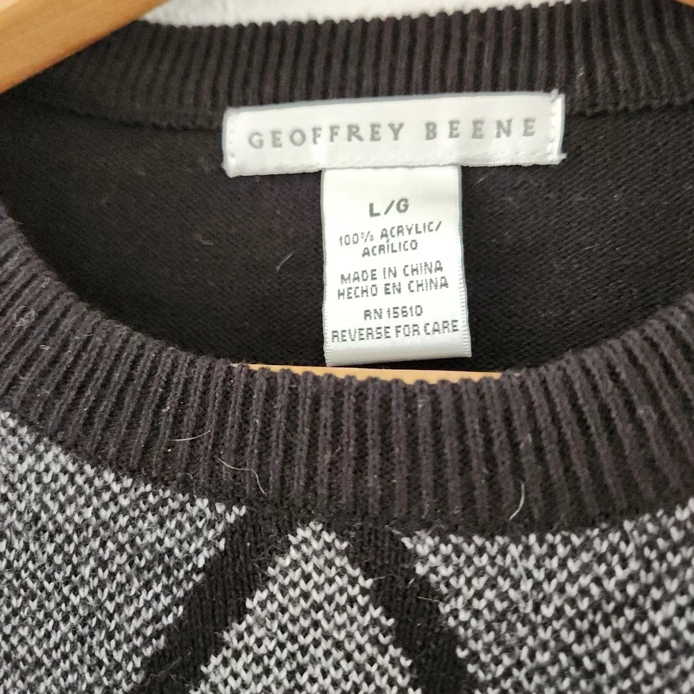 Geoffrey Beene Mens Sweater Black V-Neck Pullover‎ Knit Acrylic Large